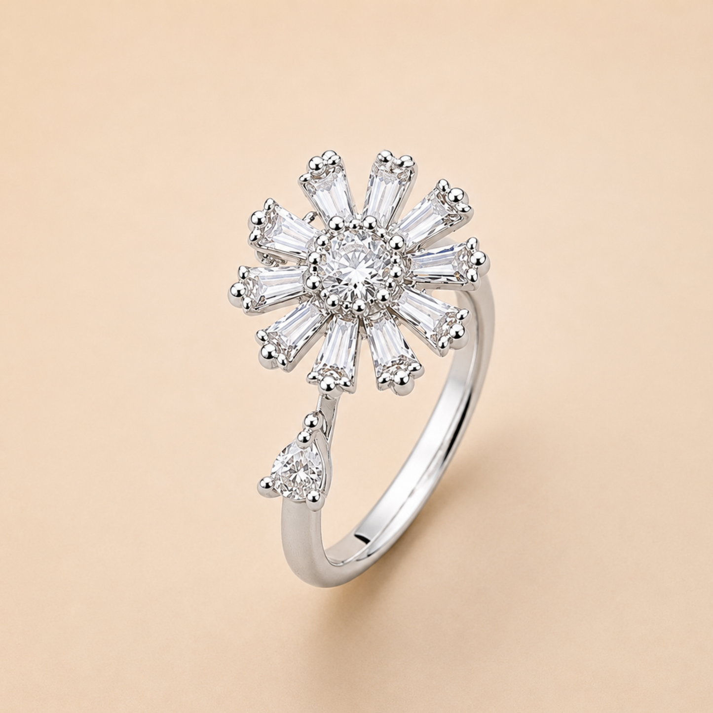 Radiant Sunburst Crystal Ring for Women