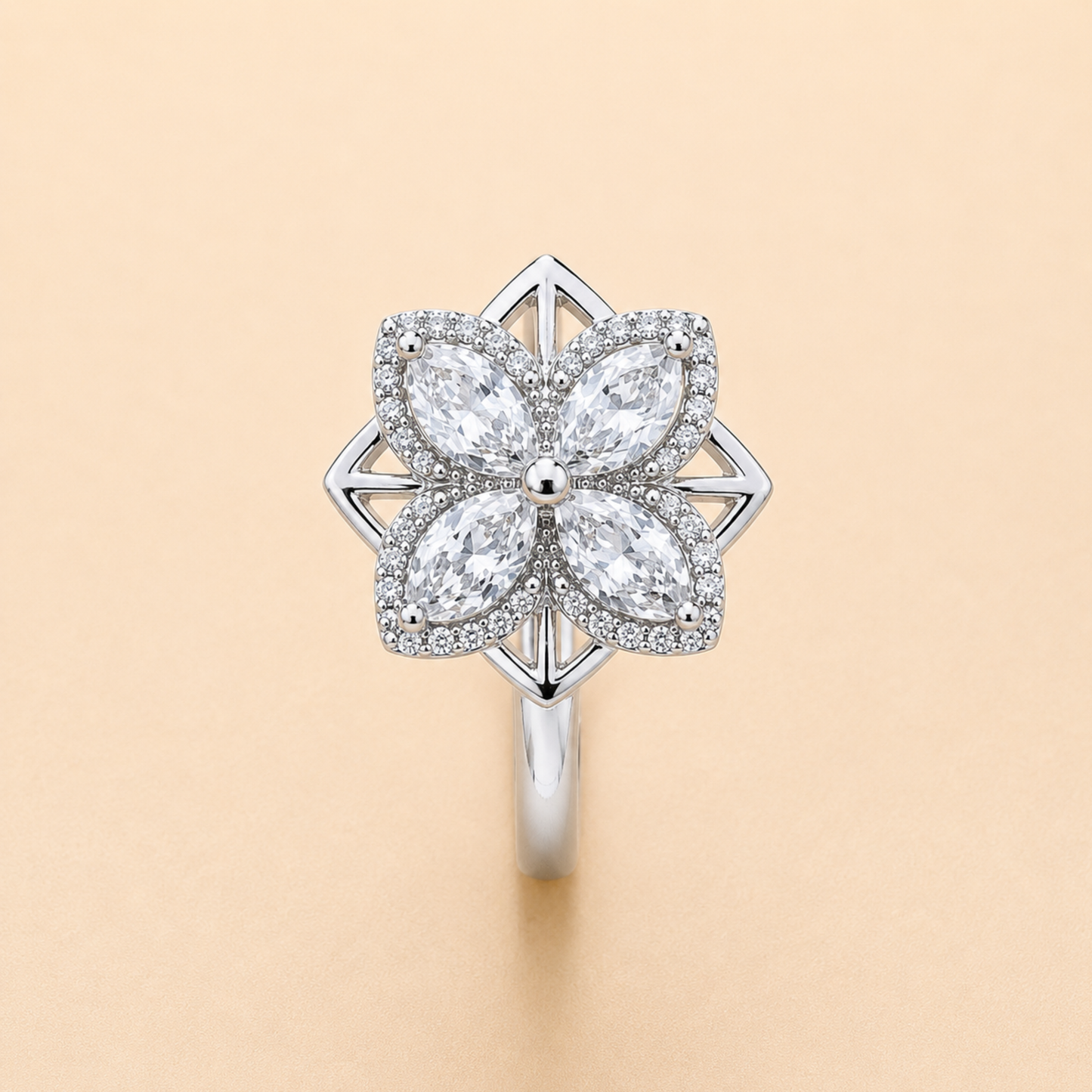 Luxury Four Petal Crystal Flower Ring for Women