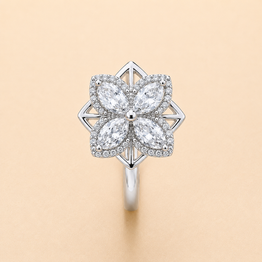 Luxury Four Petal Crystal Flower Ring for Women