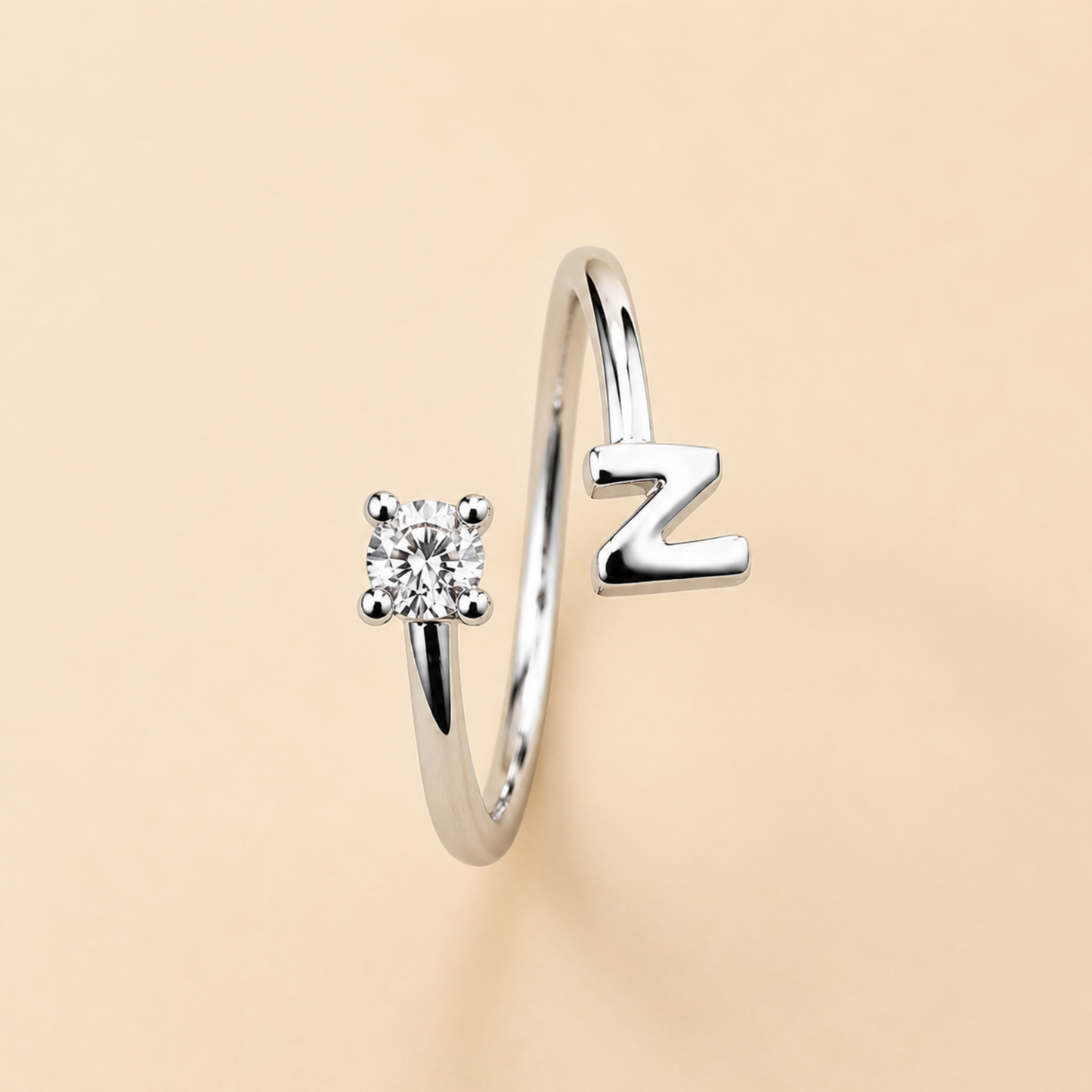 Anti-Tarnish N Initial Adjustable Ring