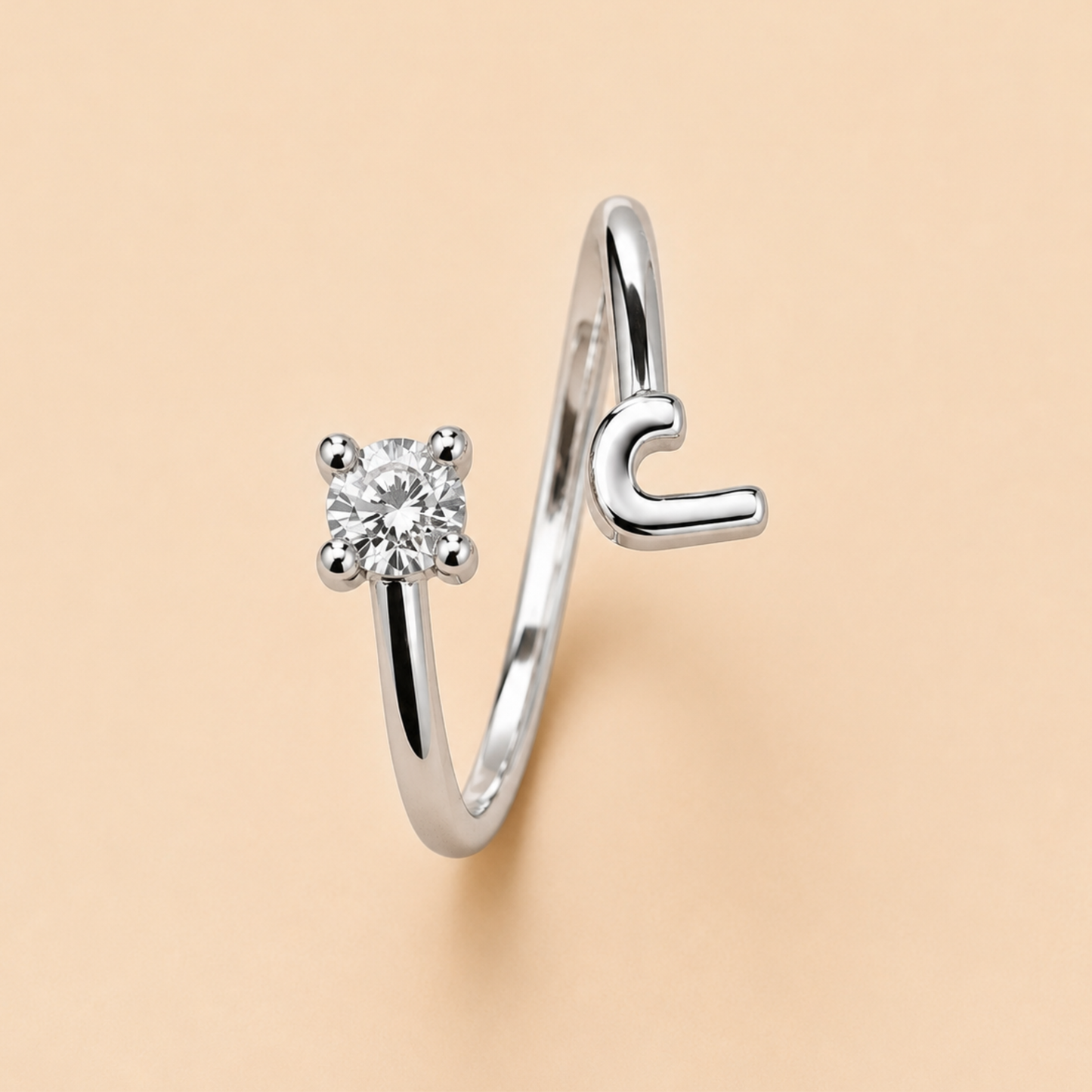 Crystal Initial Adjustable Ring for Women
