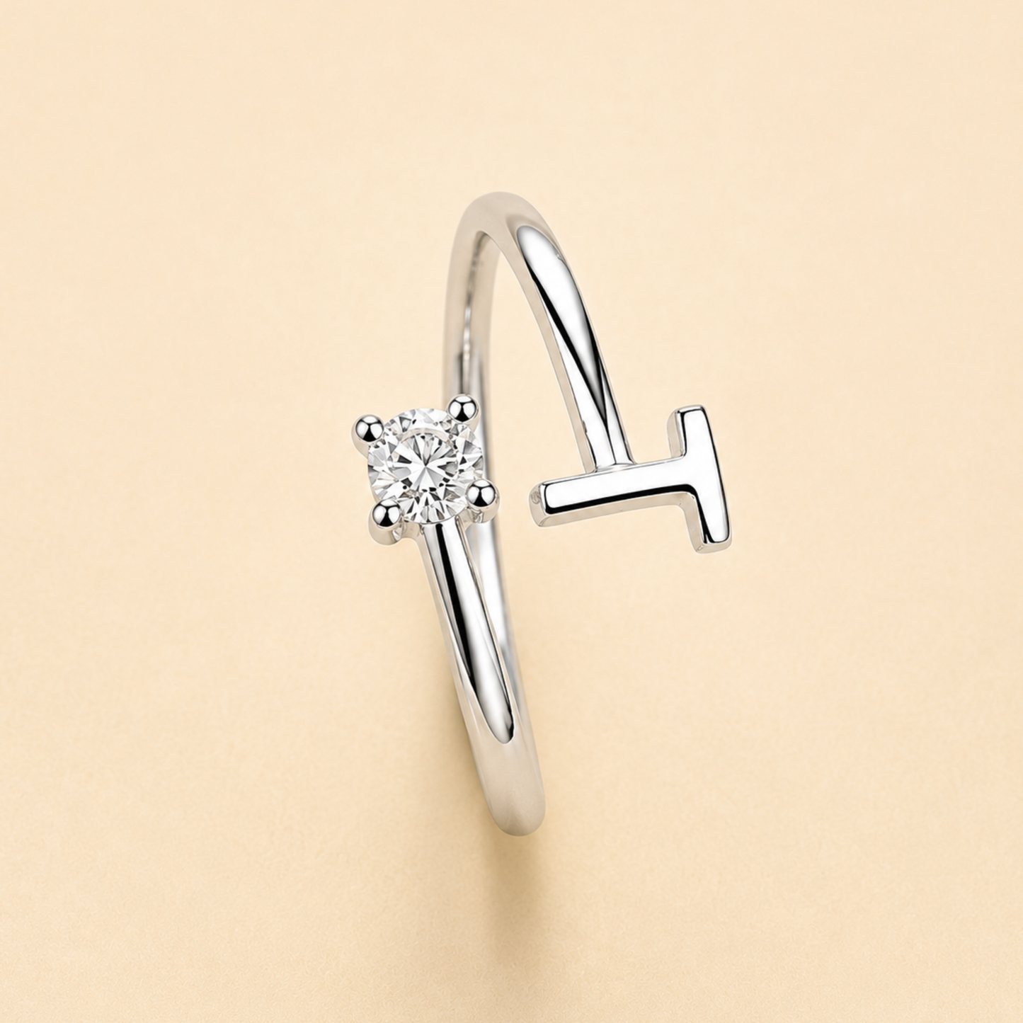 Alphabet T Letter Adjustable Ring