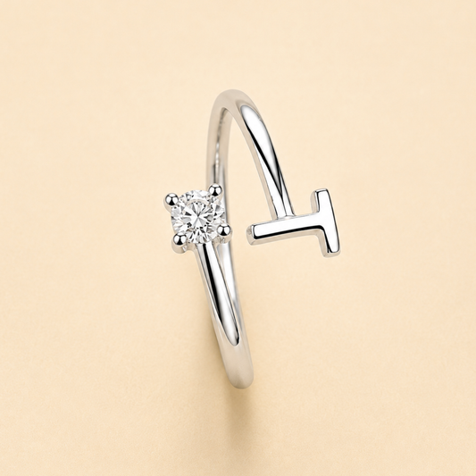 Alphabet T Letter Adjustable Ring