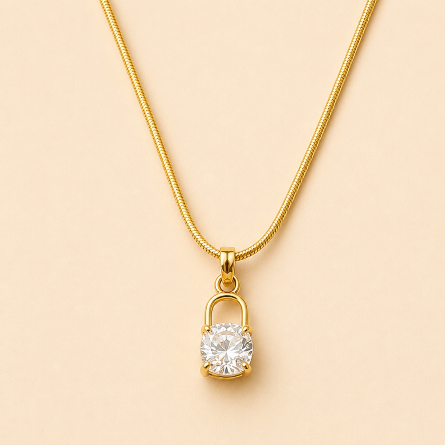 18K Gold Plated Lock Pendant Necklace for Women