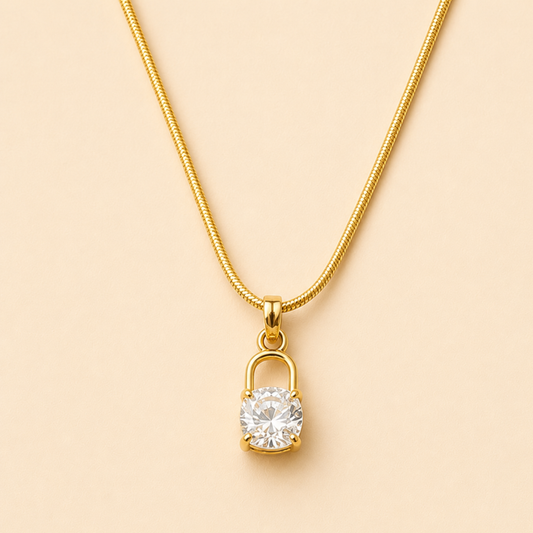 18K Gold Plated Lock Pendant Necklace for Women