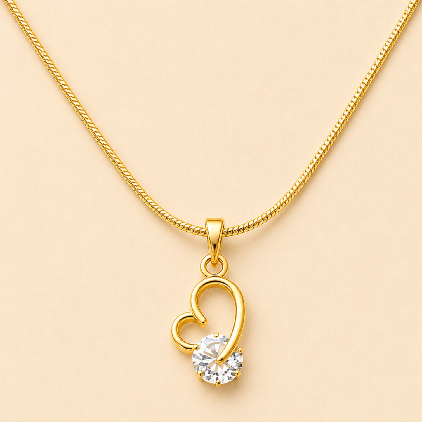 18K Gold Plated Diamond Heart Gold Necklace