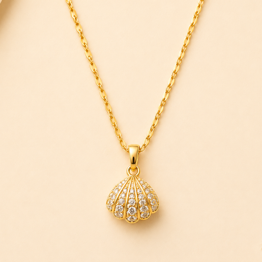 18K Gold Plated Seashell Gold Necklace with Diamond