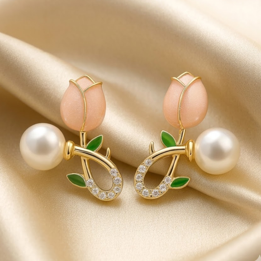 Valentine Pink Tulip Stud Earrings