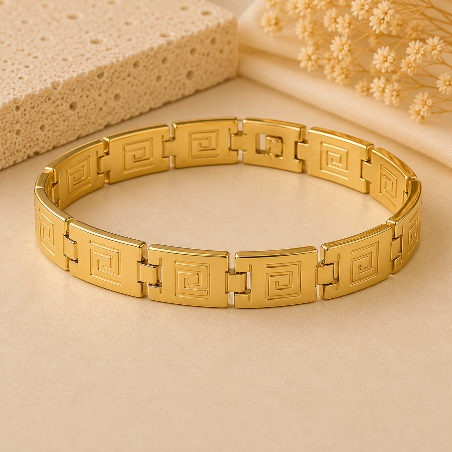 Men - Golden Greek Key Link Bracelet