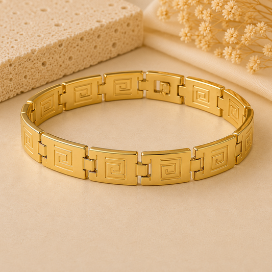 Men - Golden Greek Key Link Bracelet