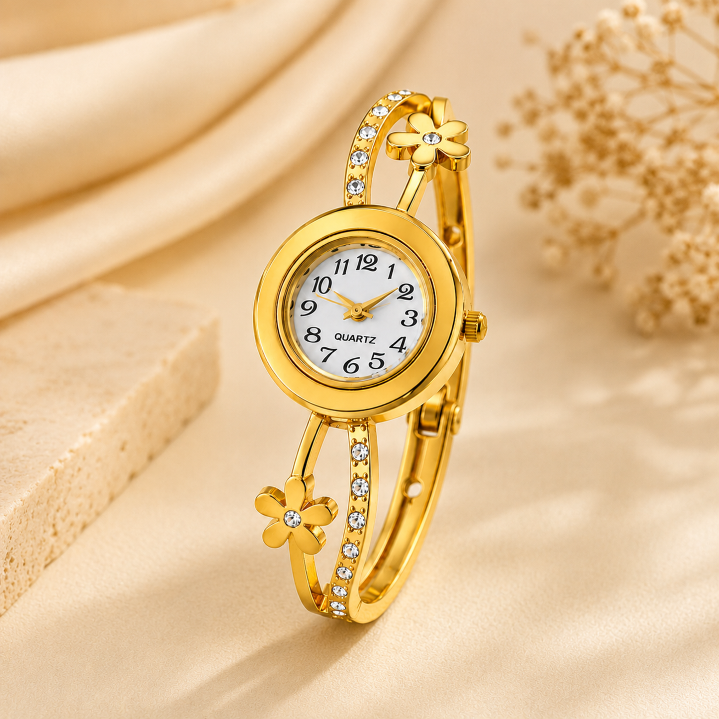 Floral Sparkle Gold Bracelet Watch