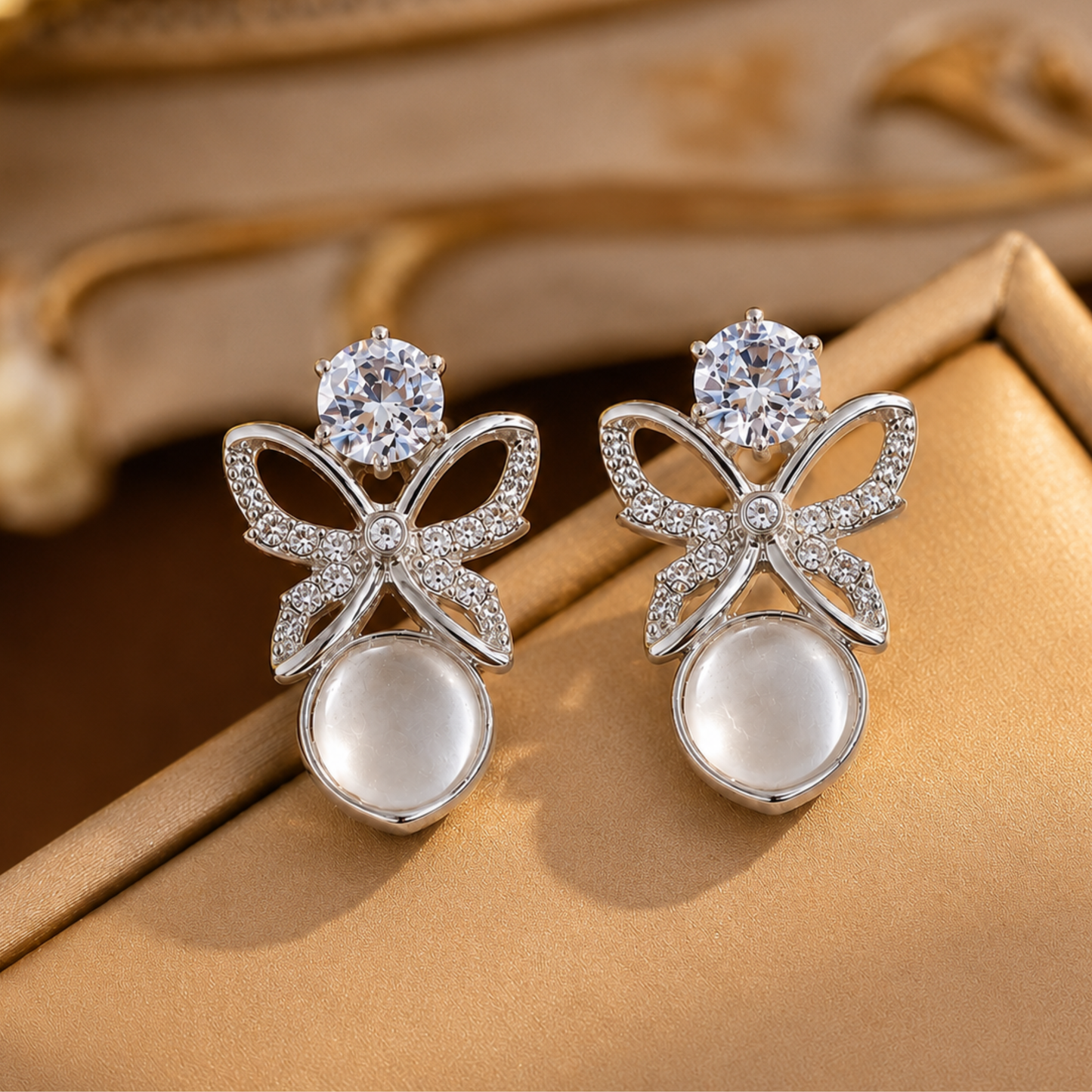 White Moonstone Butterfly Earrings
