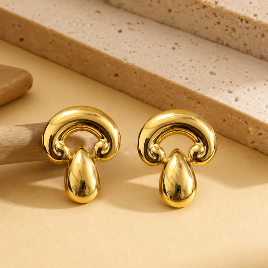 18K Gold Plated Modern Art Stud Earrings