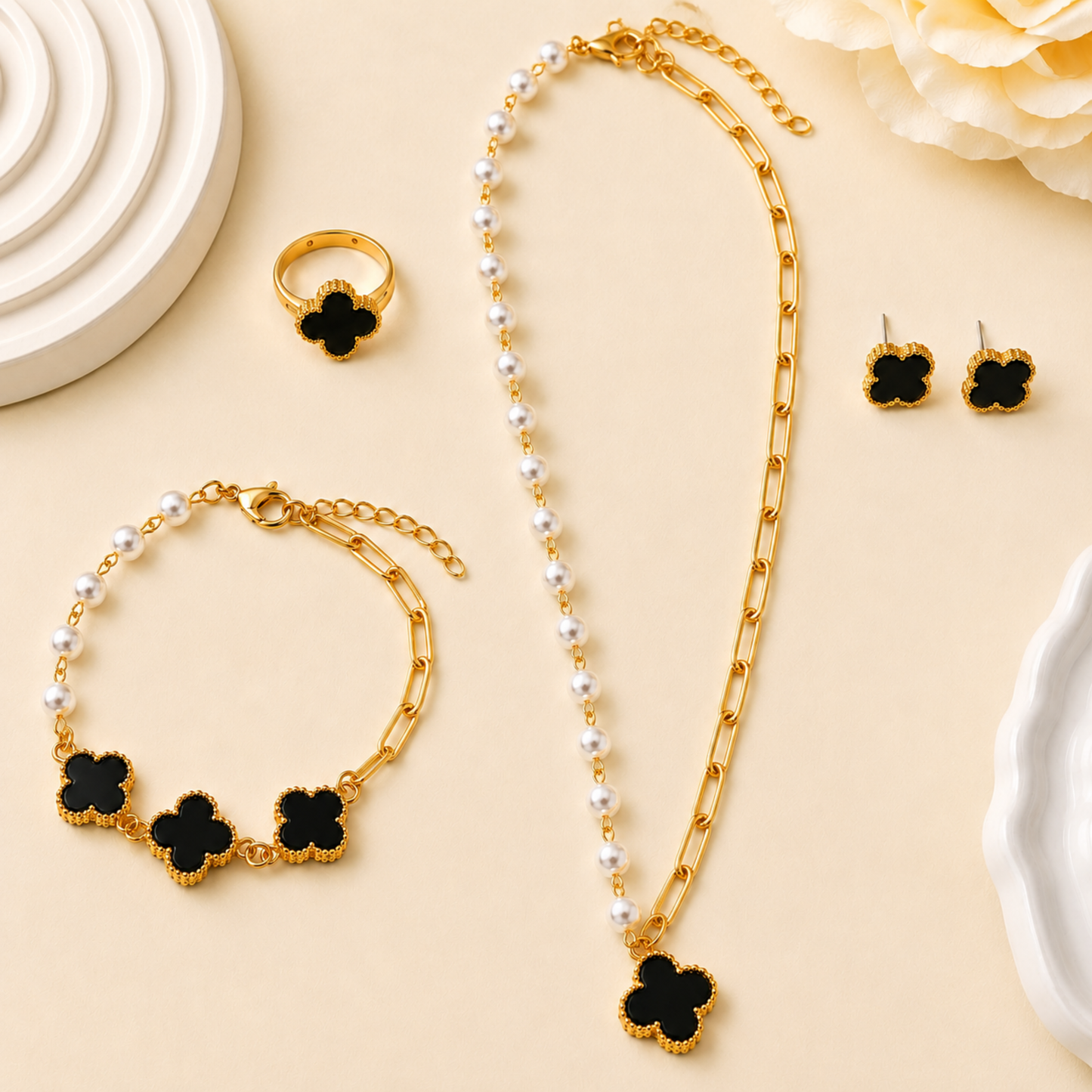 Golden Clover Pearl Combo Set
