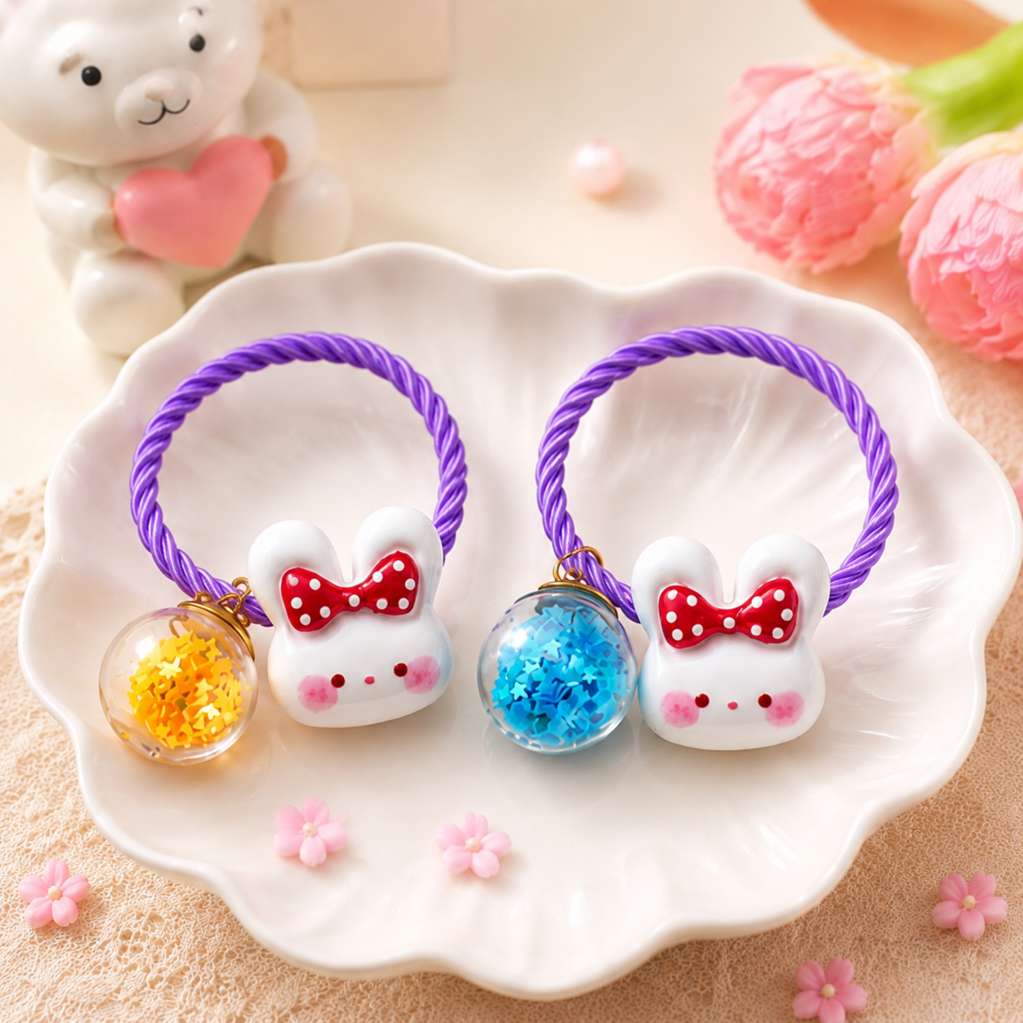 Cute Bunny Strawberry Hair Ties for Girls