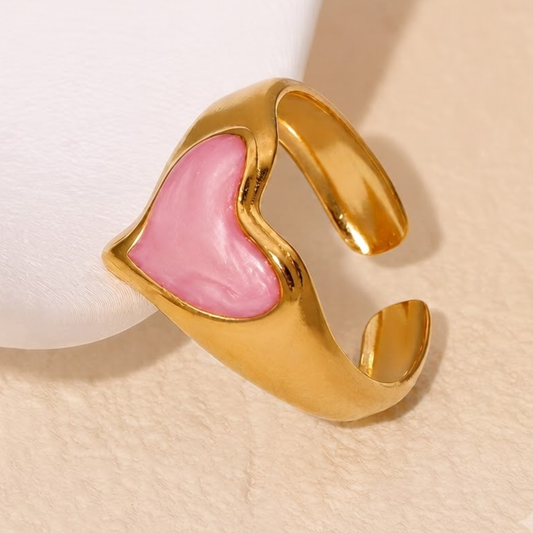 Elegant Exquisite Pink Heart Stainless Steel Ring