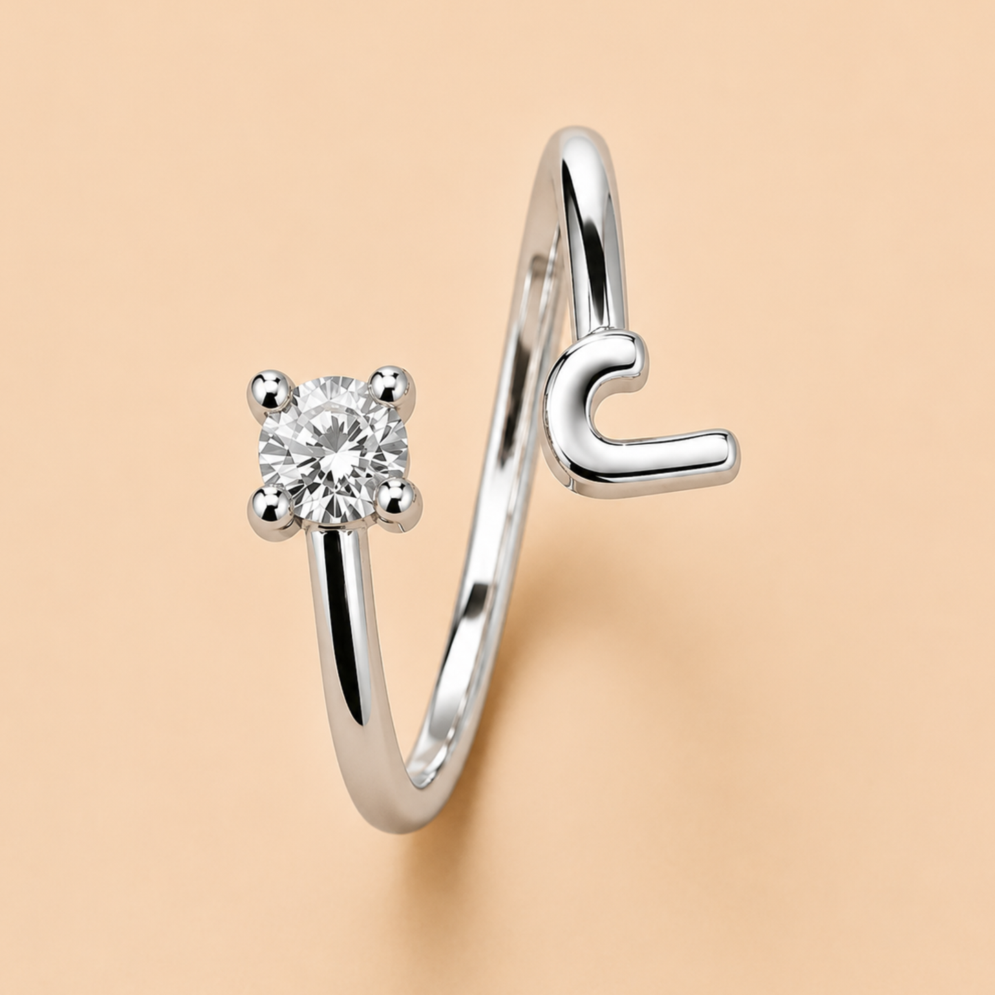 Crystal Initial Adjustable Ring for Women
