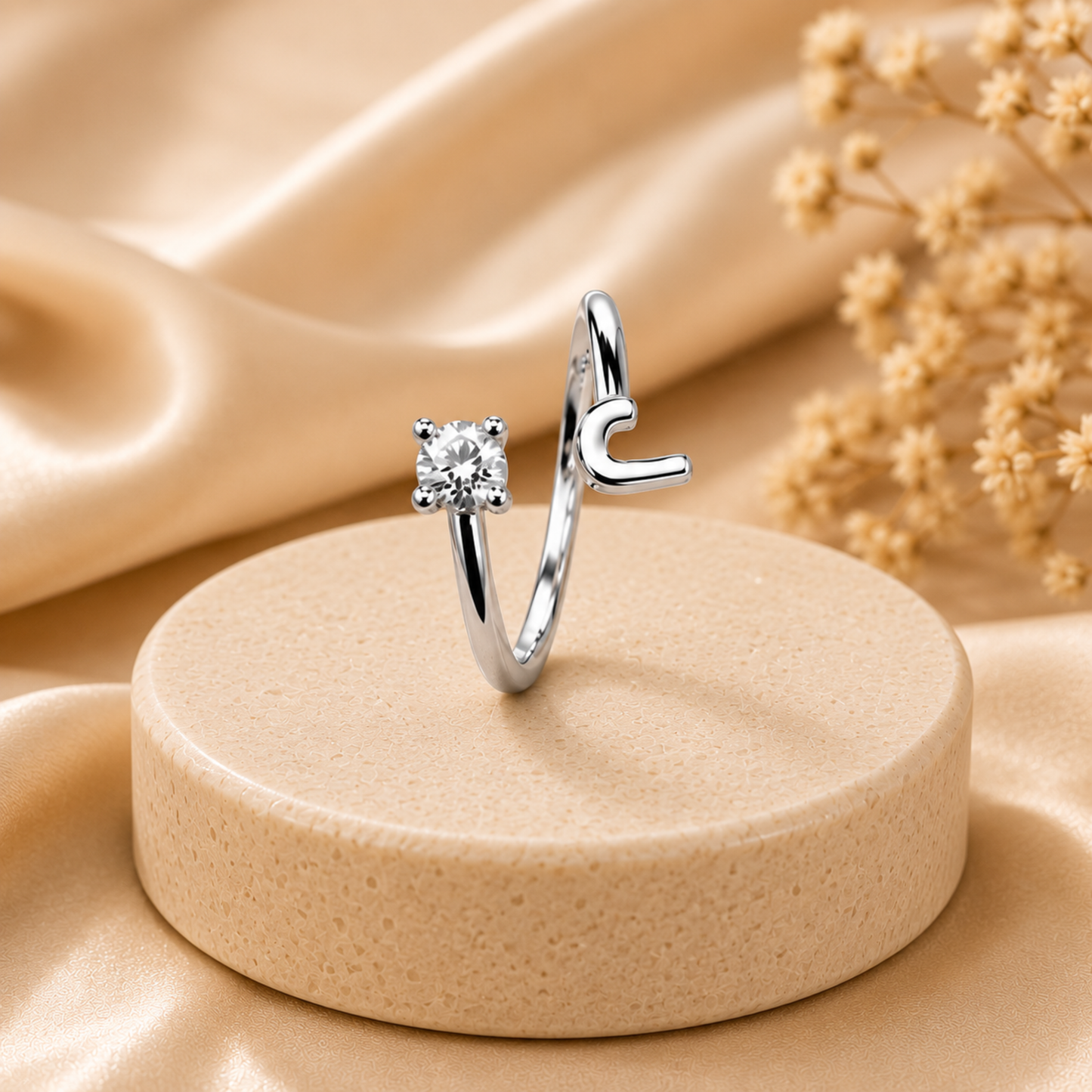 Crystal Initial Adjustable Ring for Women