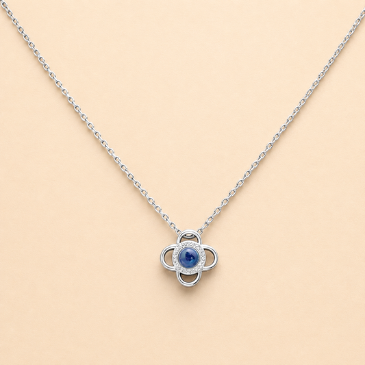 Floral Crystal Stone Silver Necklace