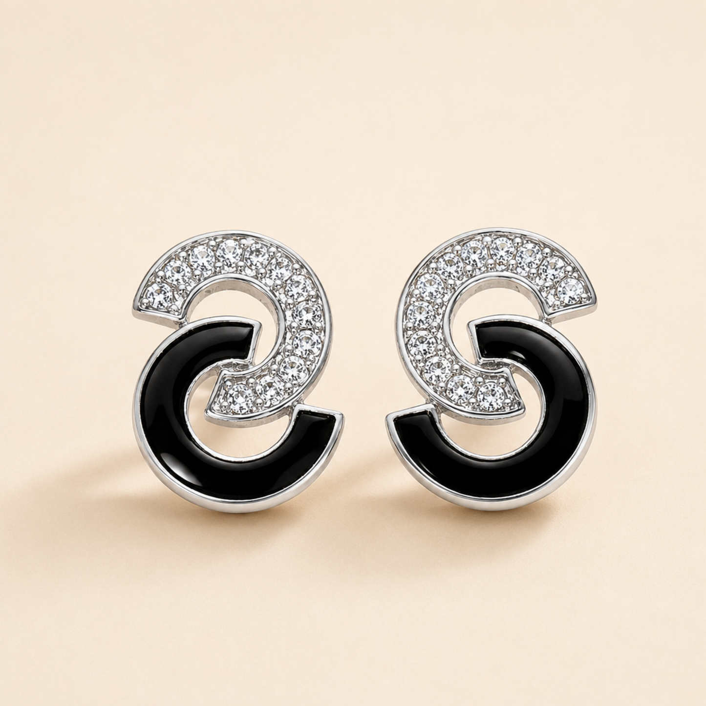 Luna Twist Black & Silver Studs Earring
