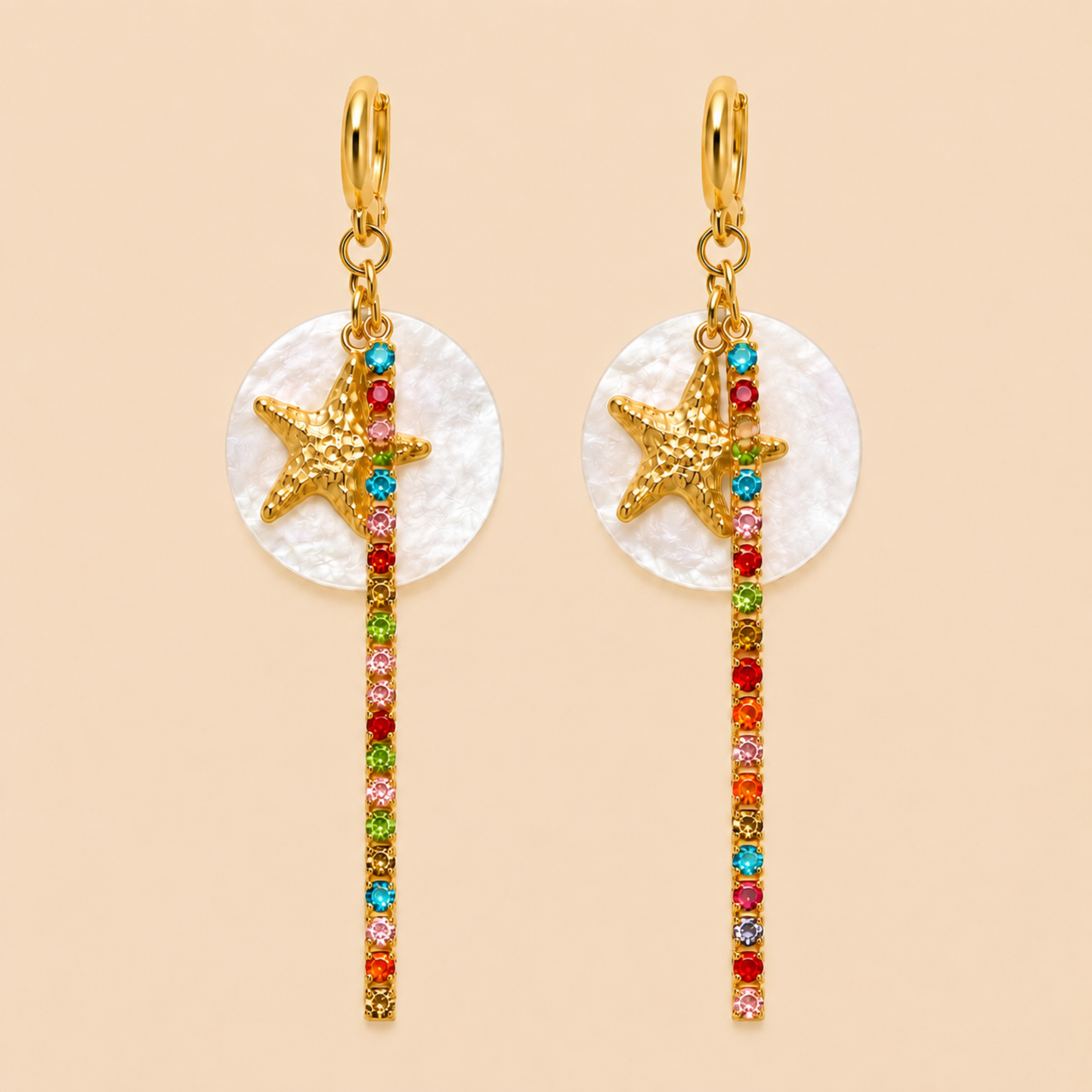 Rainbow Star Charm Hoop Earrings