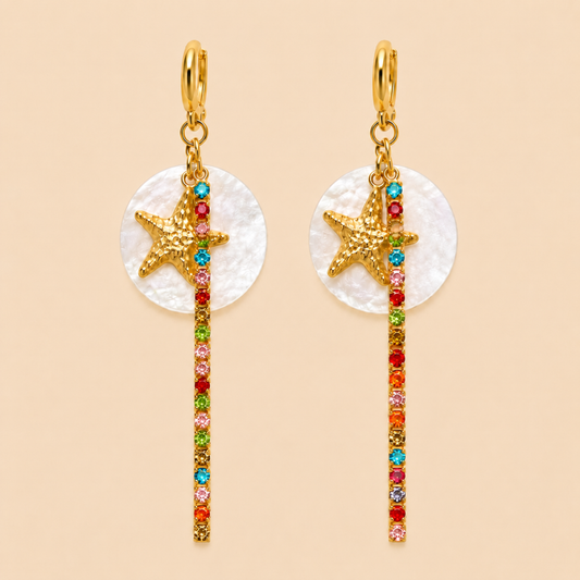 Rainbow Star Charm Hoop Earrings