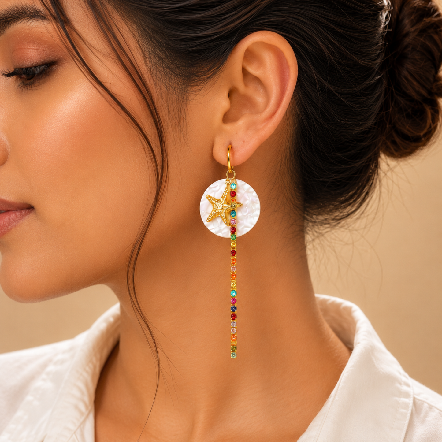 Rainbow Star Charm Hoop Earrings