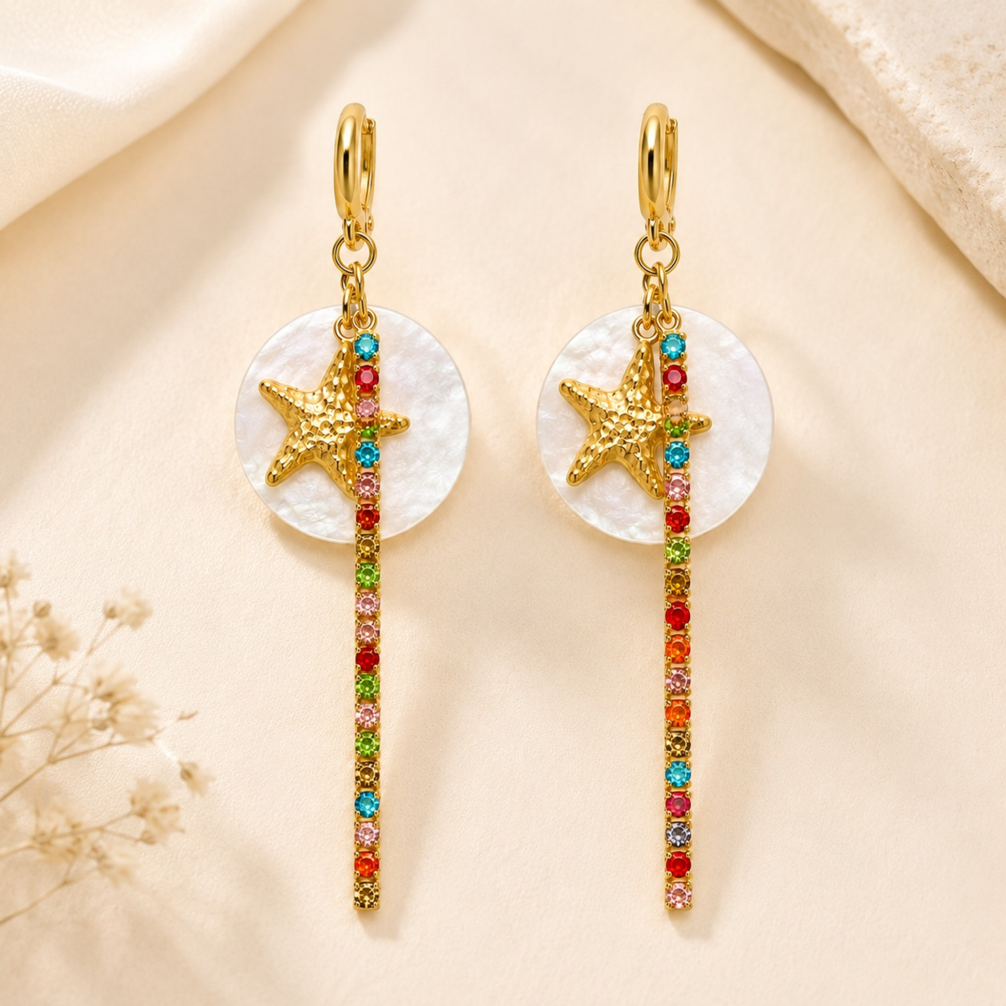Rainbow Star Charm Hoop Earrings