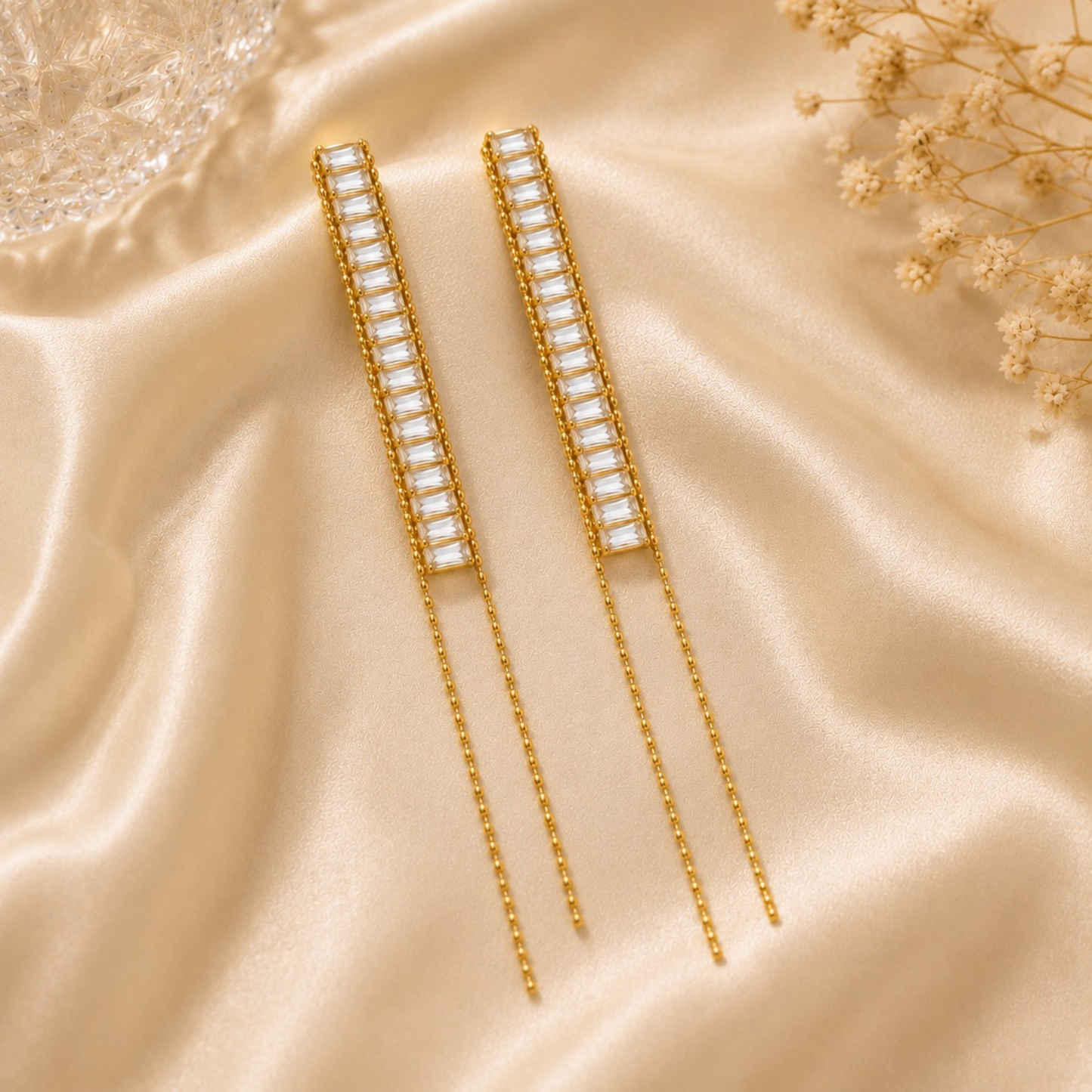 Ethereal Crystal Bar Threader Earrings