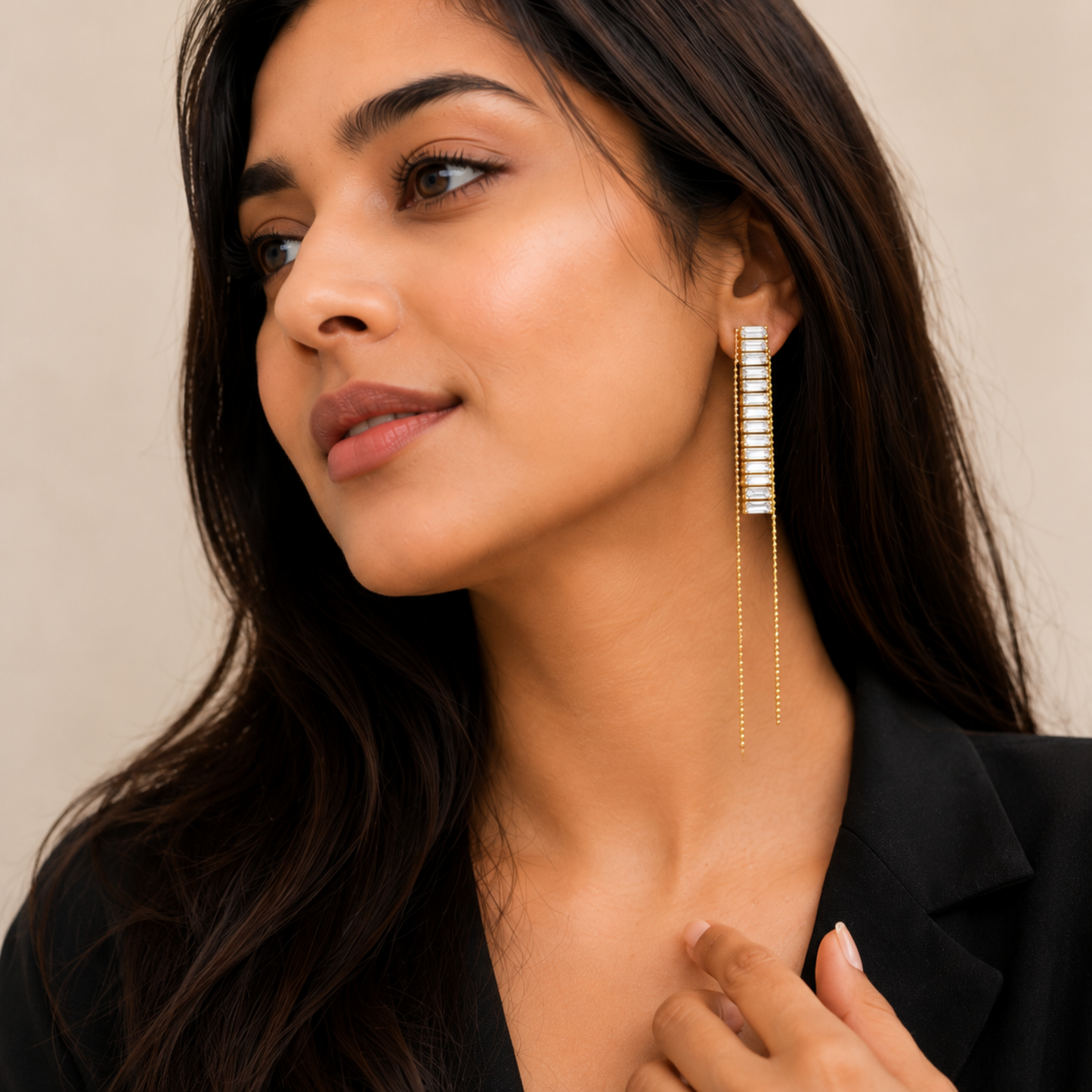 Ethereal Crystal Bar Threader Earrings