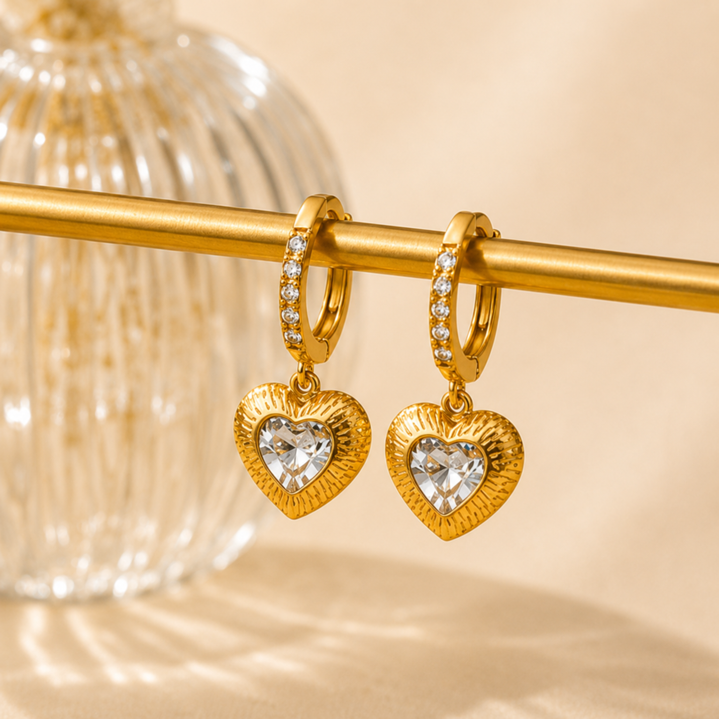 Luminous Heart Charm Hoops