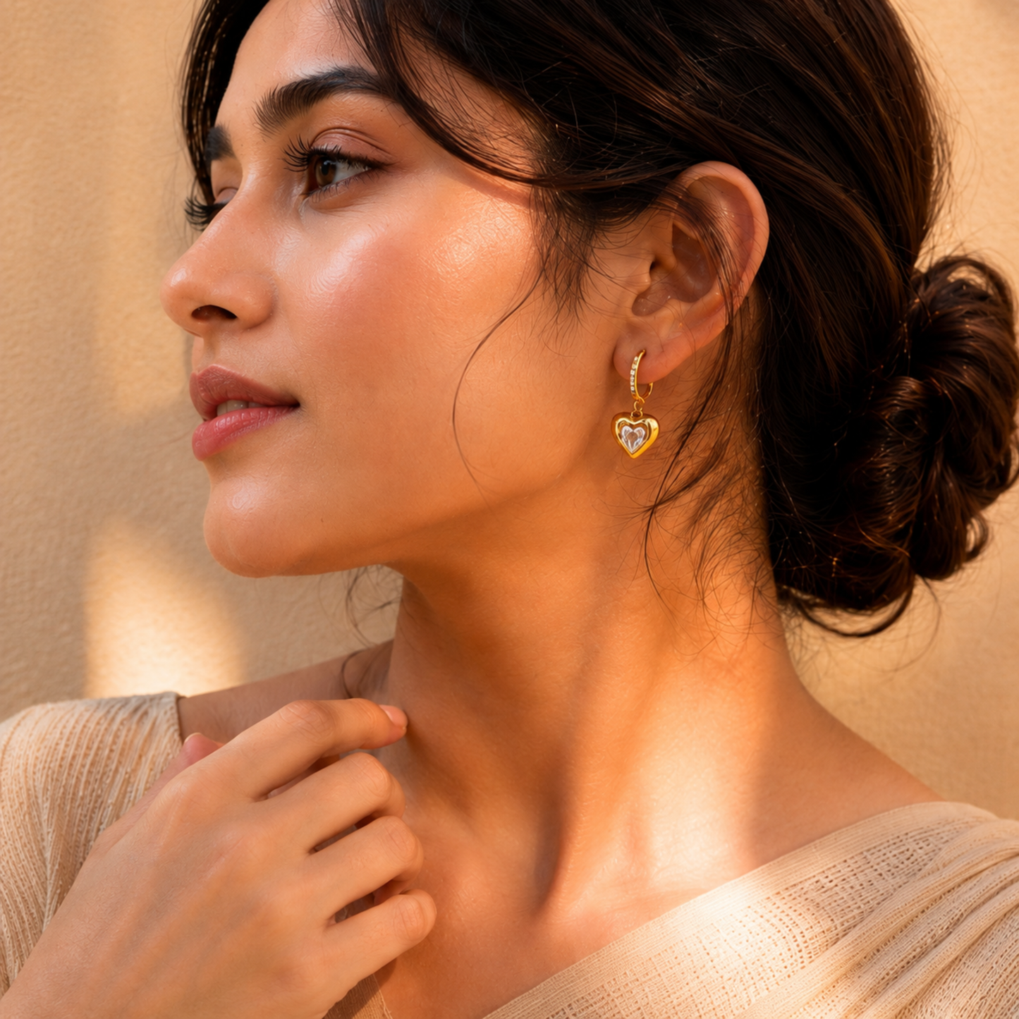 Luminous Heart Charm Hoops