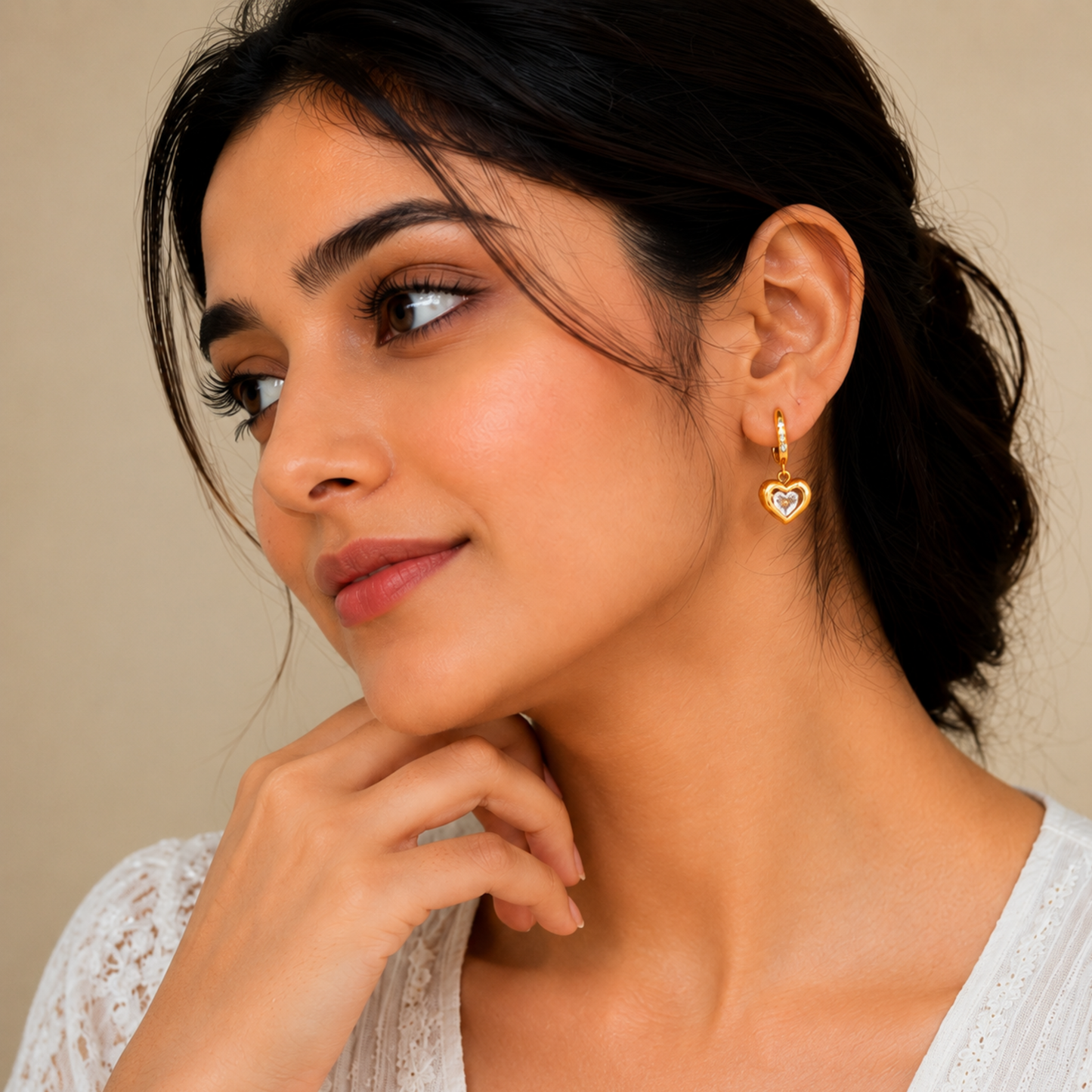 Luminous Heart Charm Hoops