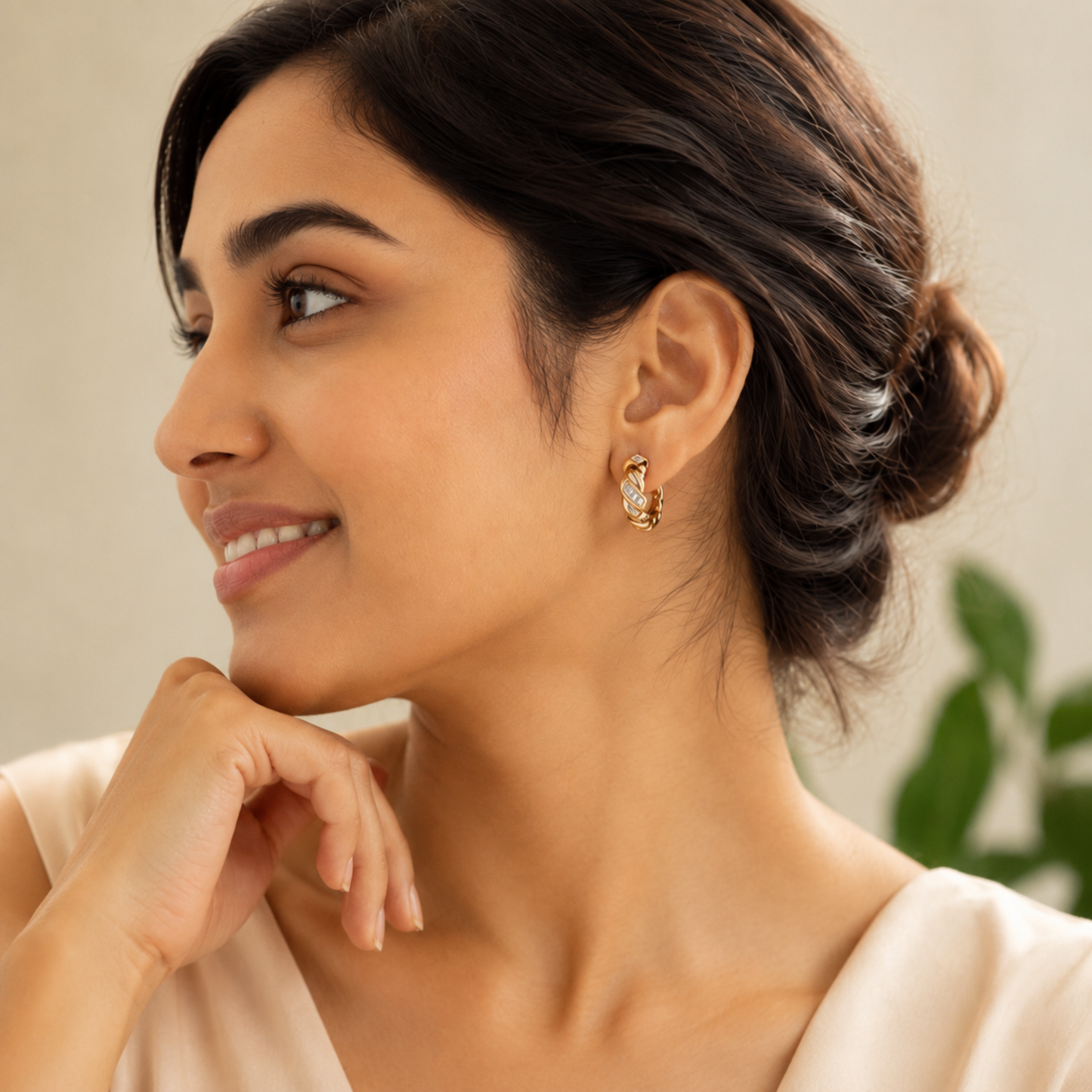 Luxe Twist Diamond Hoop Earrings