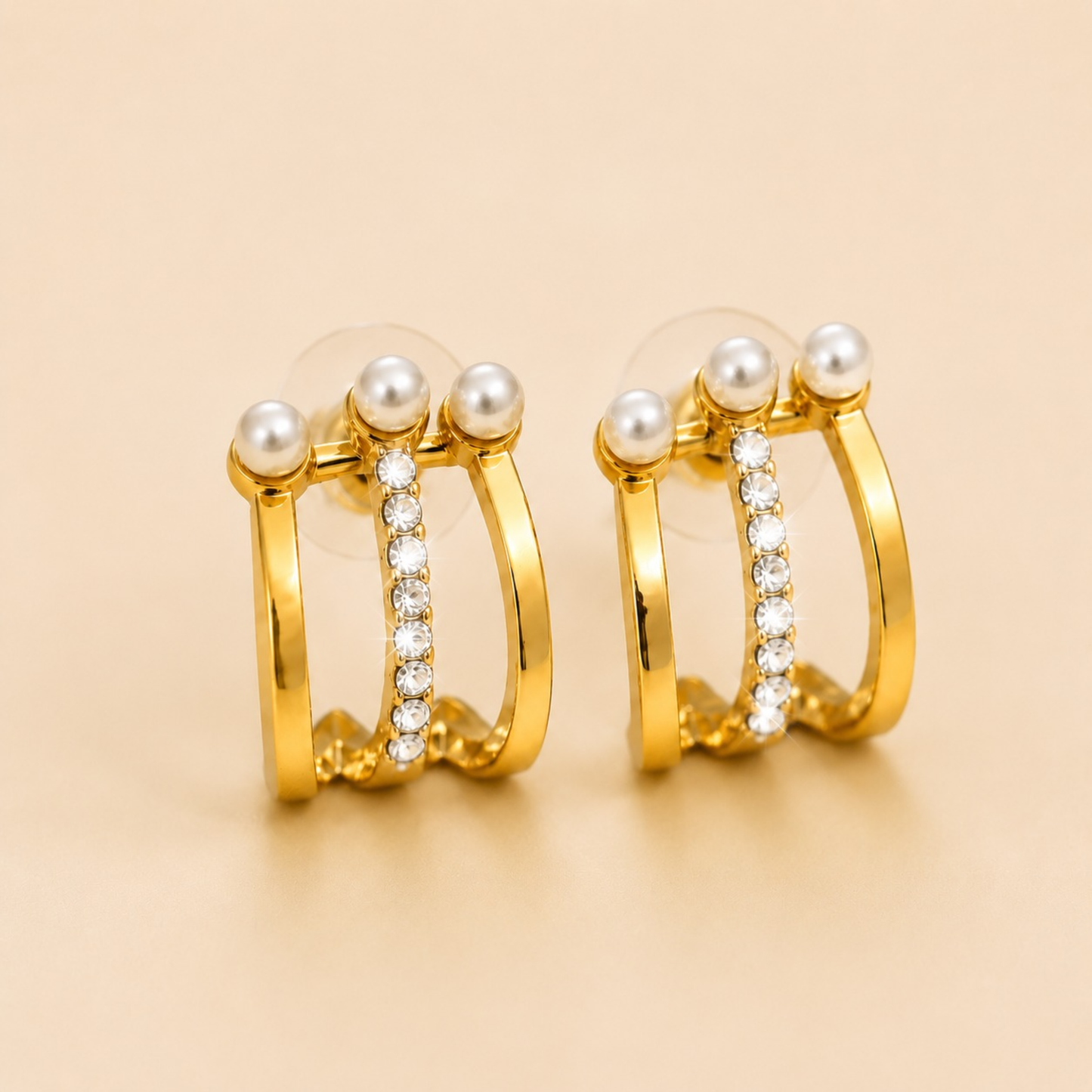 Classic Pearl & Crystal Hoops Korean Earrings