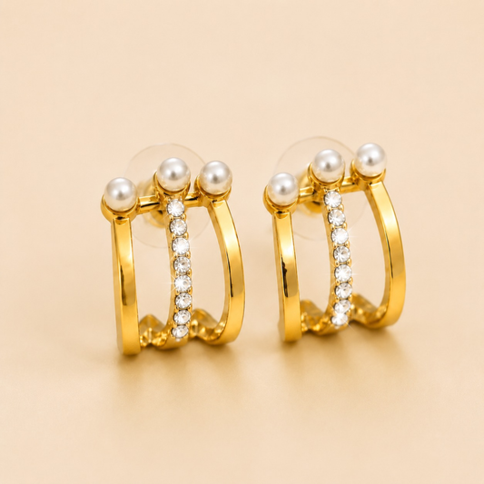 Classic Pearl & Crystal Hoops Korean Earrings