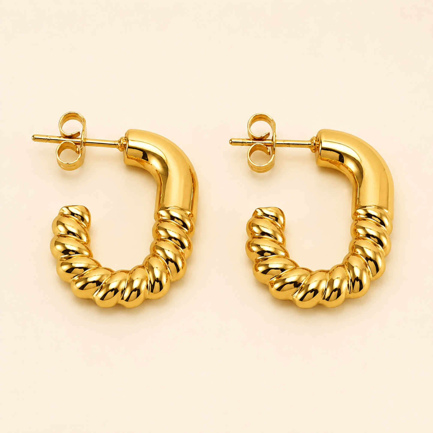 18K Gold Plated Spiral Shine Hoop Earrings
