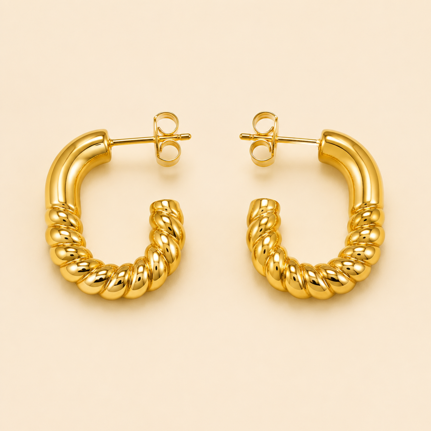 18K Gold Plated Spiral Shine Hoop Earrings