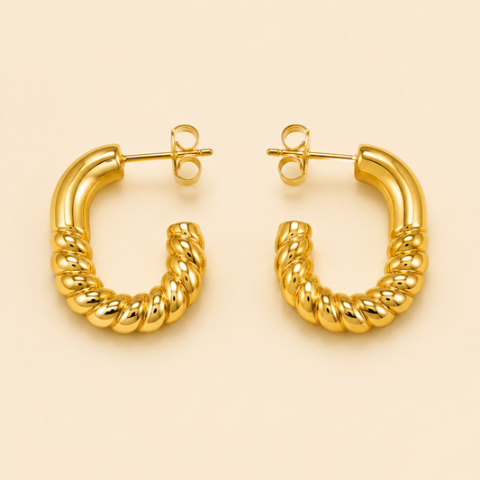 18K Gold Plated Spiral Shine Hoop Earrings
