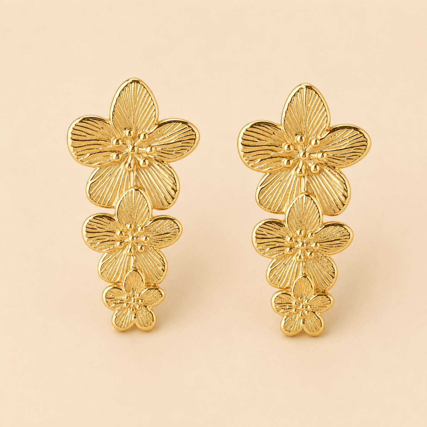 18K Gold Plated Floral Statement Earrings