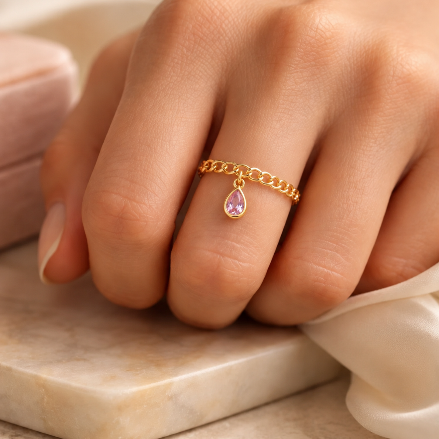 Pink Dewdrop Dangle Ring