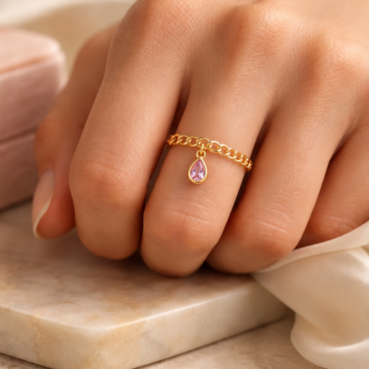 Pink Dewdrop Dangle Ring