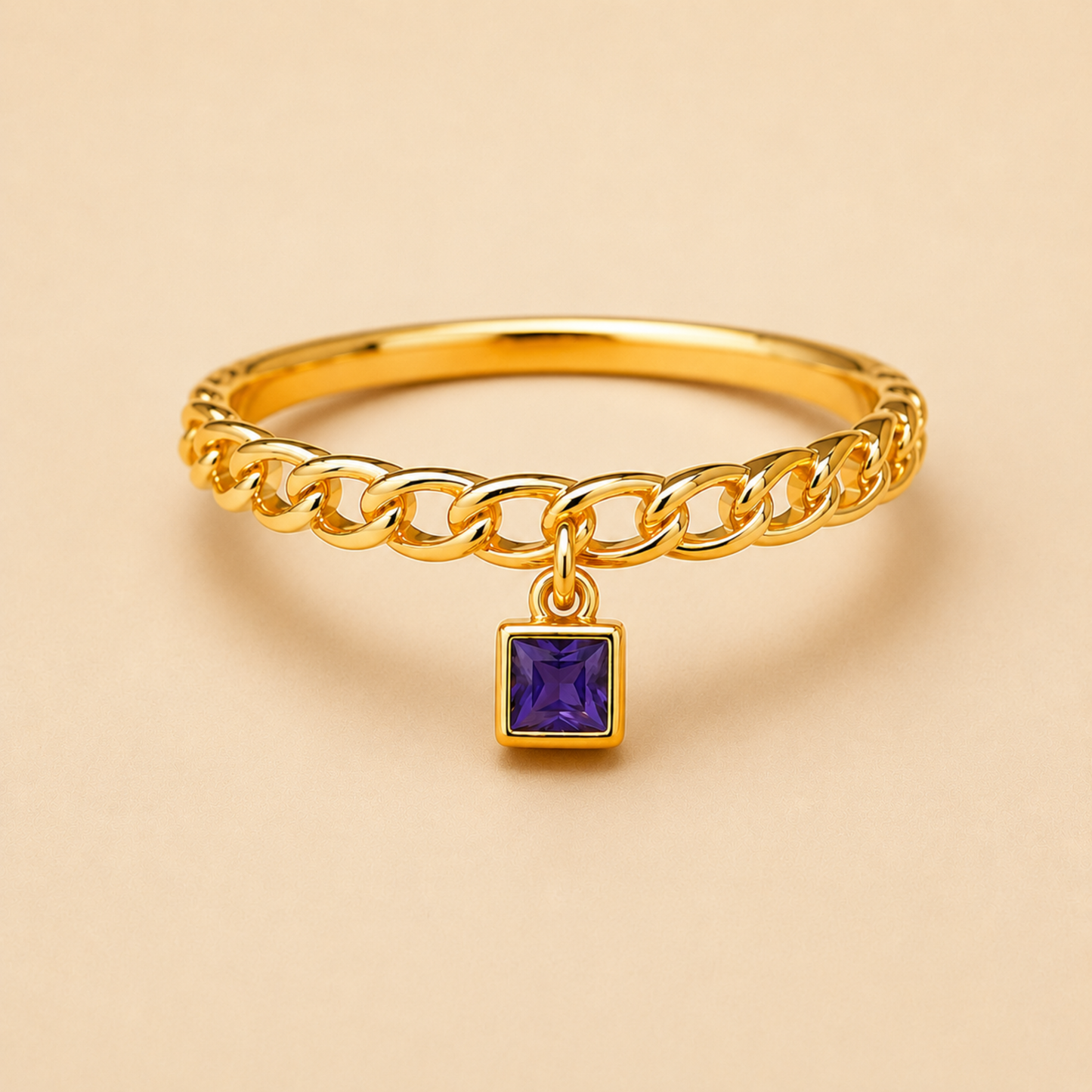 Golden Amethyst Square Ring