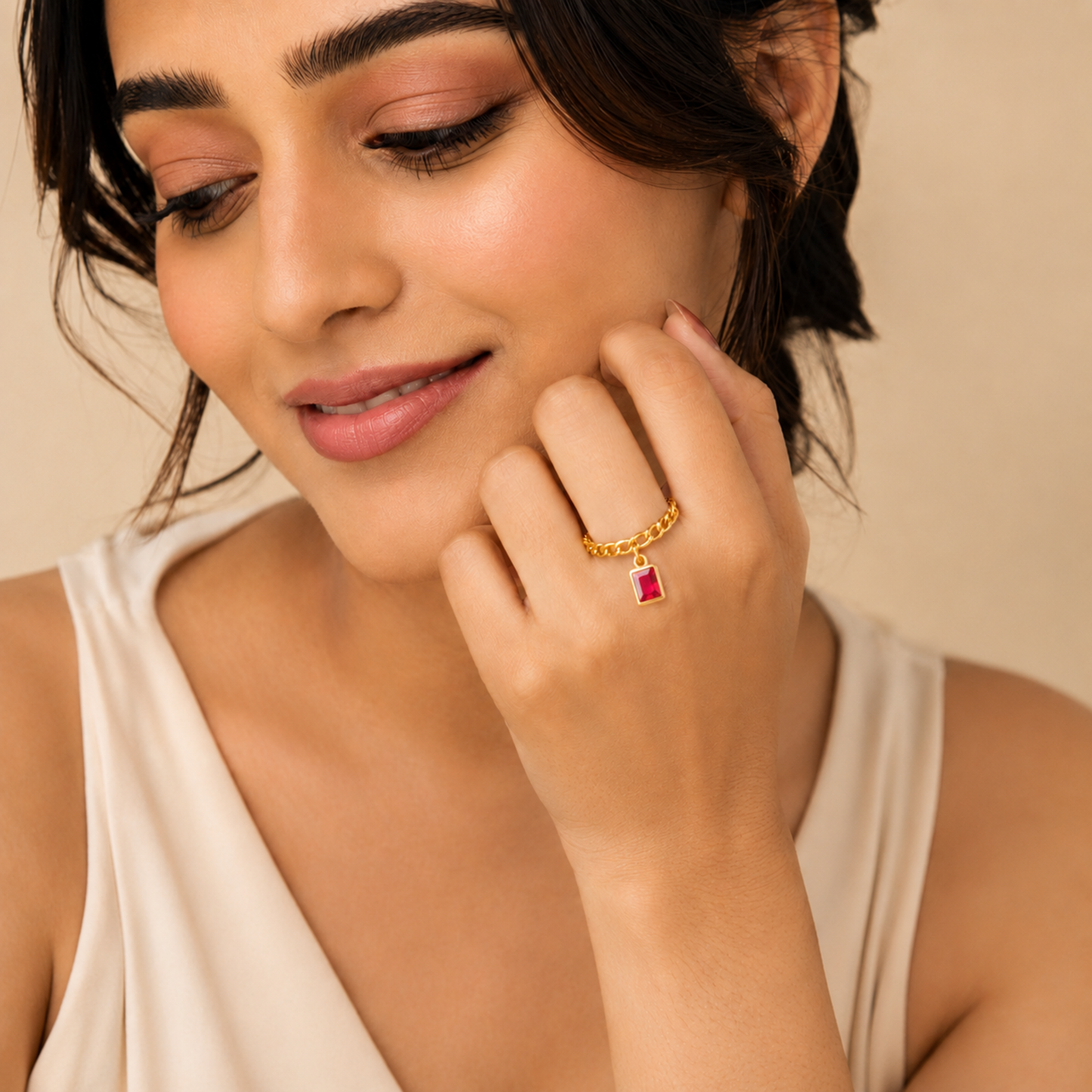 Ruby Charm Chain Ring