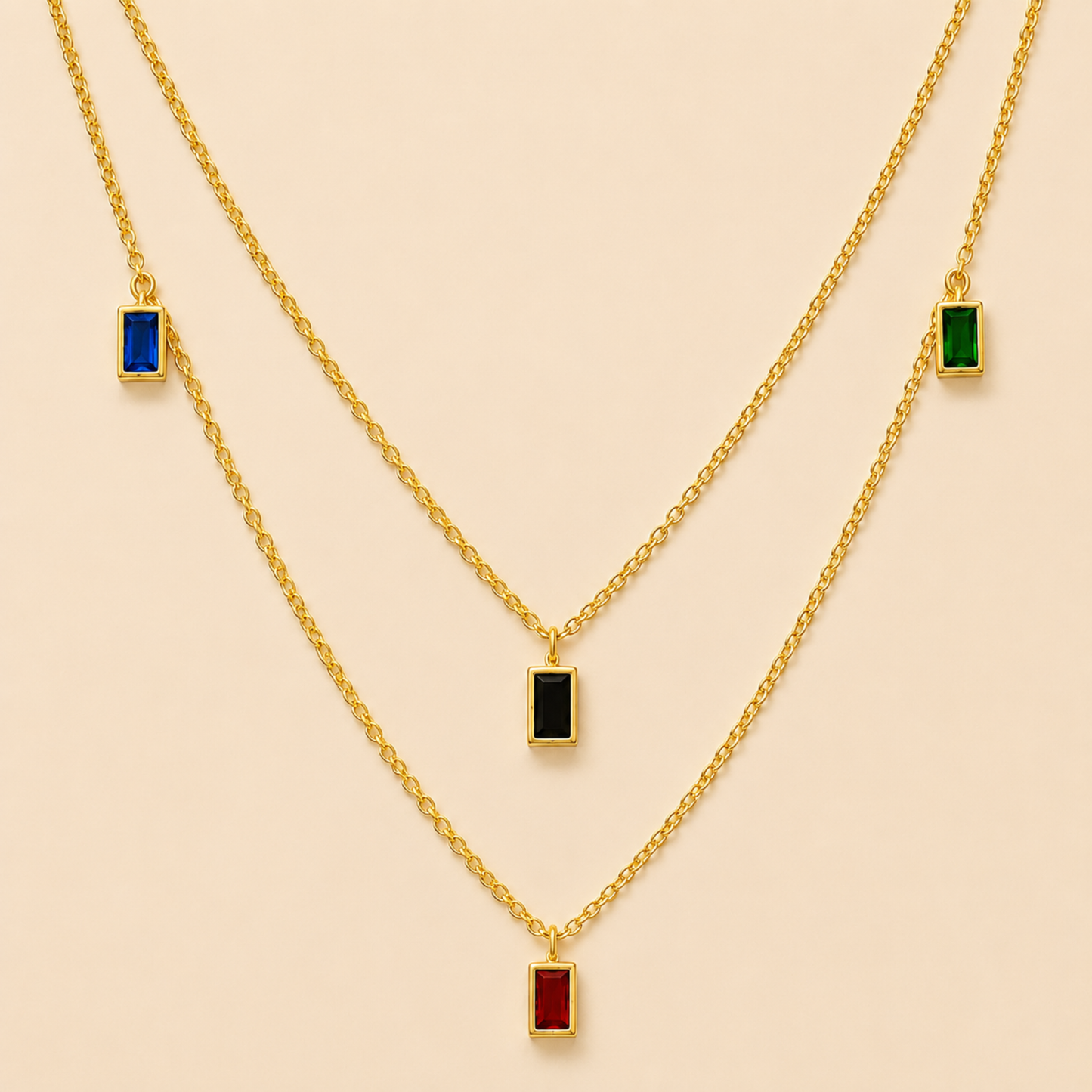 Four Stone Layered Gold Necklace