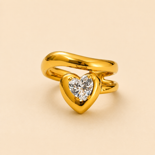 Golden Heart Solitaire Ring