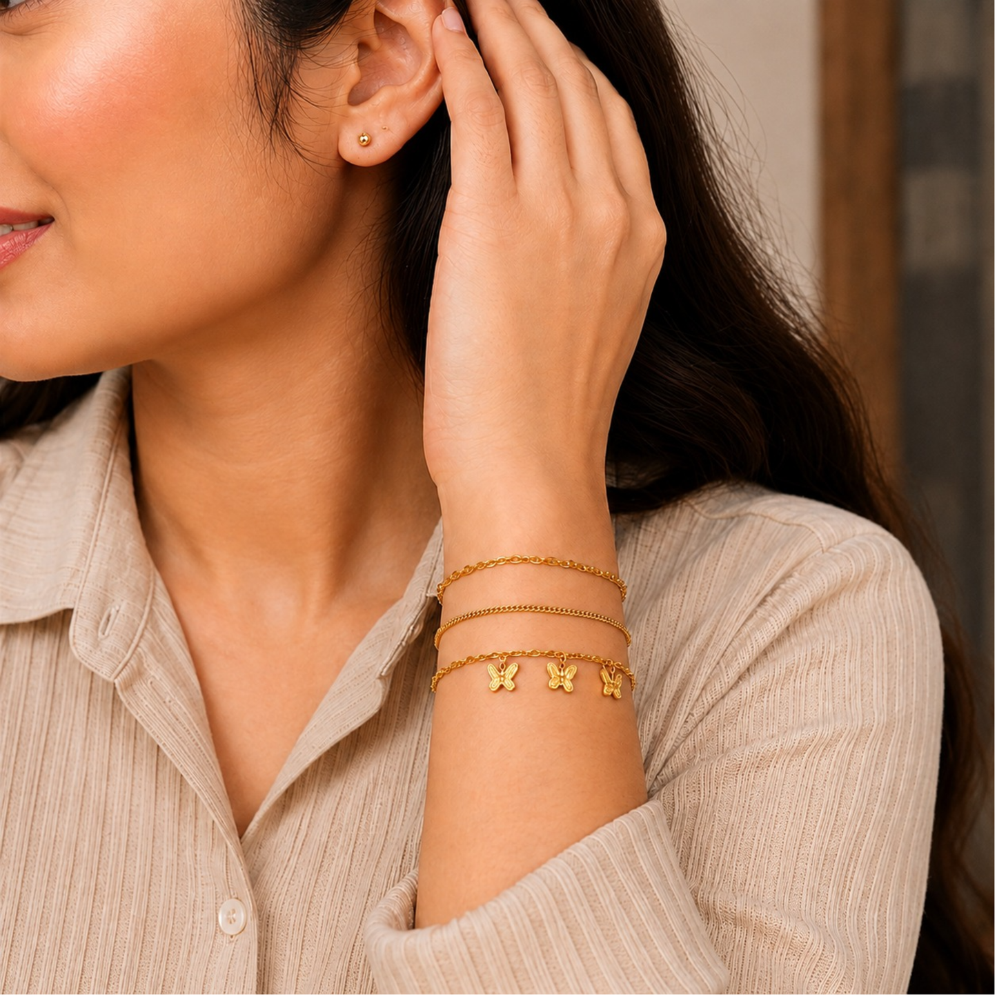 Golden Butterfly Trio Bracelet