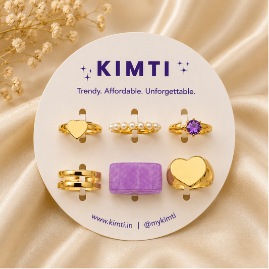 KIMTI Golden Heart & Pearl Ring Set
