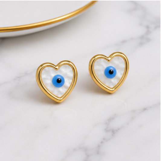Evil Eye Heart Stud Earrings