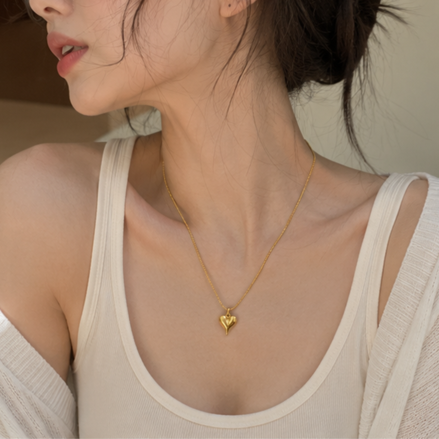 18K Gold Plated Elegant Heart Charm Necklace